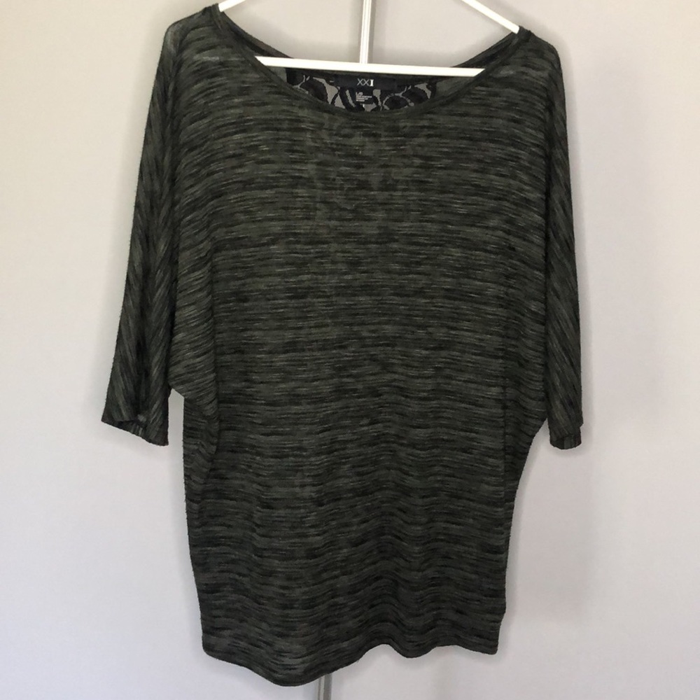 Forever 21 Black & Green Thin Tunic Sweater Size Large